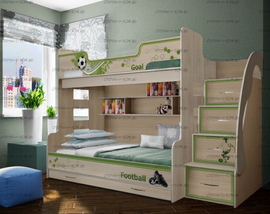 Кровать двухъярусная Футбол Фанки Кидз ФУТ-21, трехместная