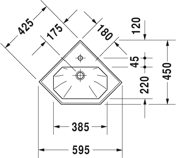 Угловая раковина Duravit 1930 59,5х45 079342 схема 1