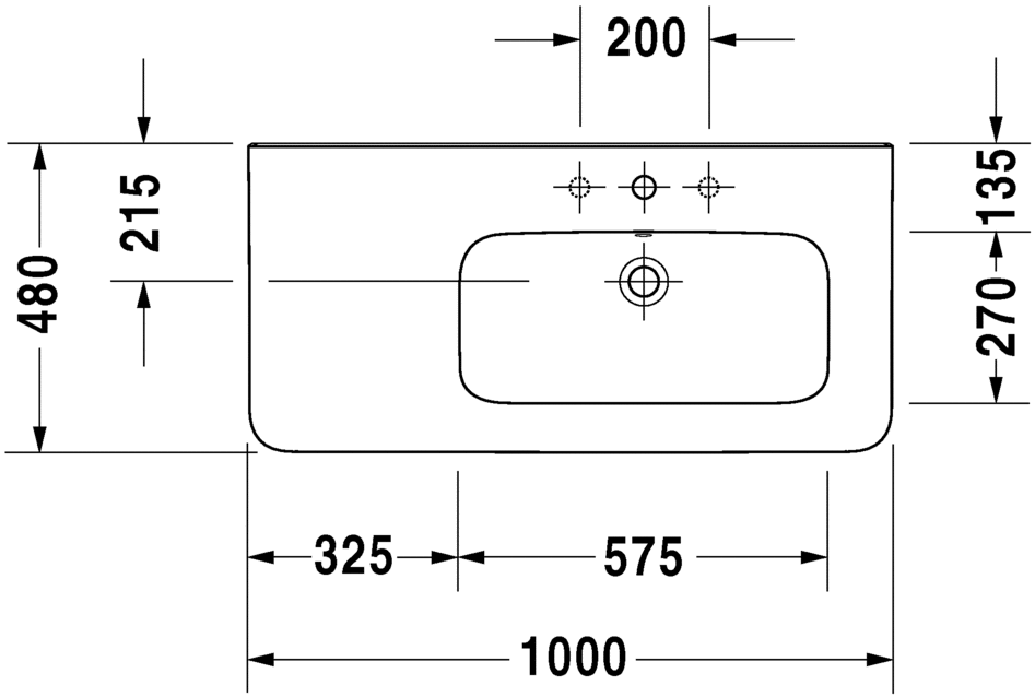 Раковина Duravit DuraStyle асимметричная 100х48 232610 схема 1