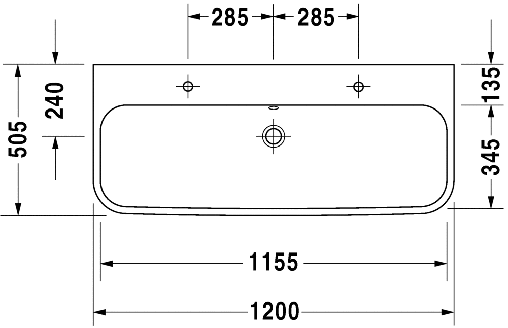 Раковина Duravit Happy D.2 двойная 120х50,5 231812 схема 3