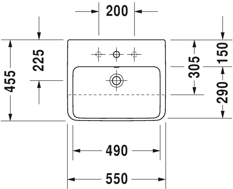 Раковина Duravit ME by Starck полувстраиваемая 55х45,5 037855 схема 1