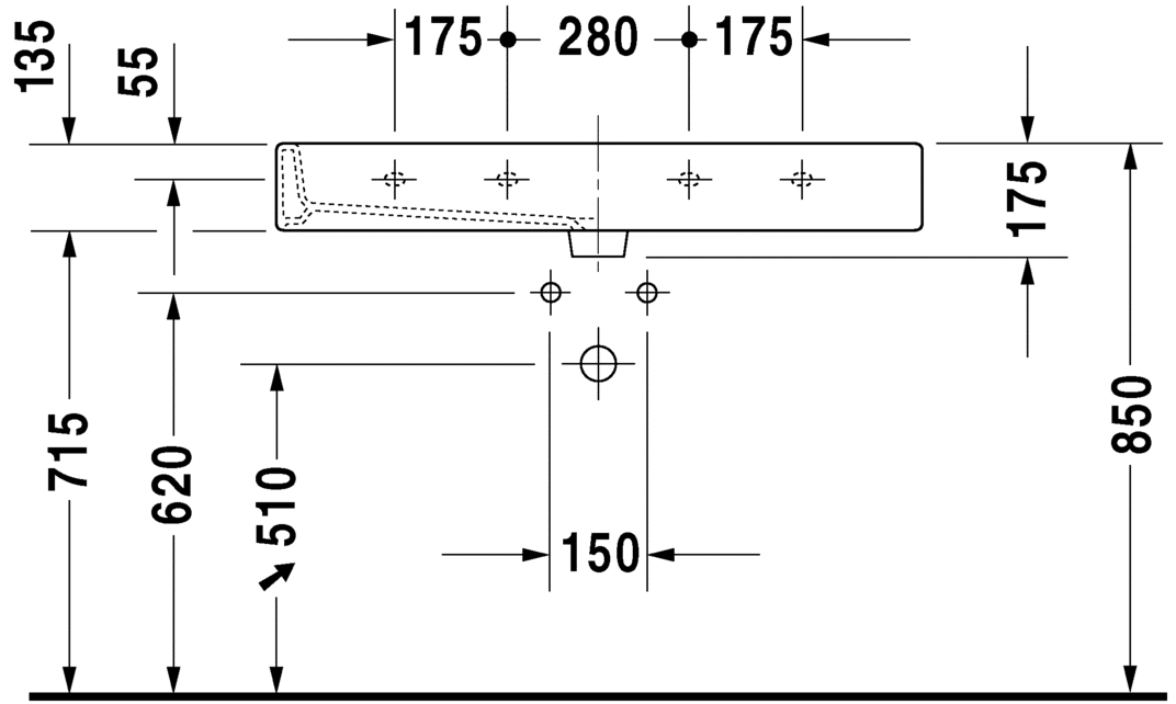 Раковина Duravit Vero 100х47 045410 схема 2