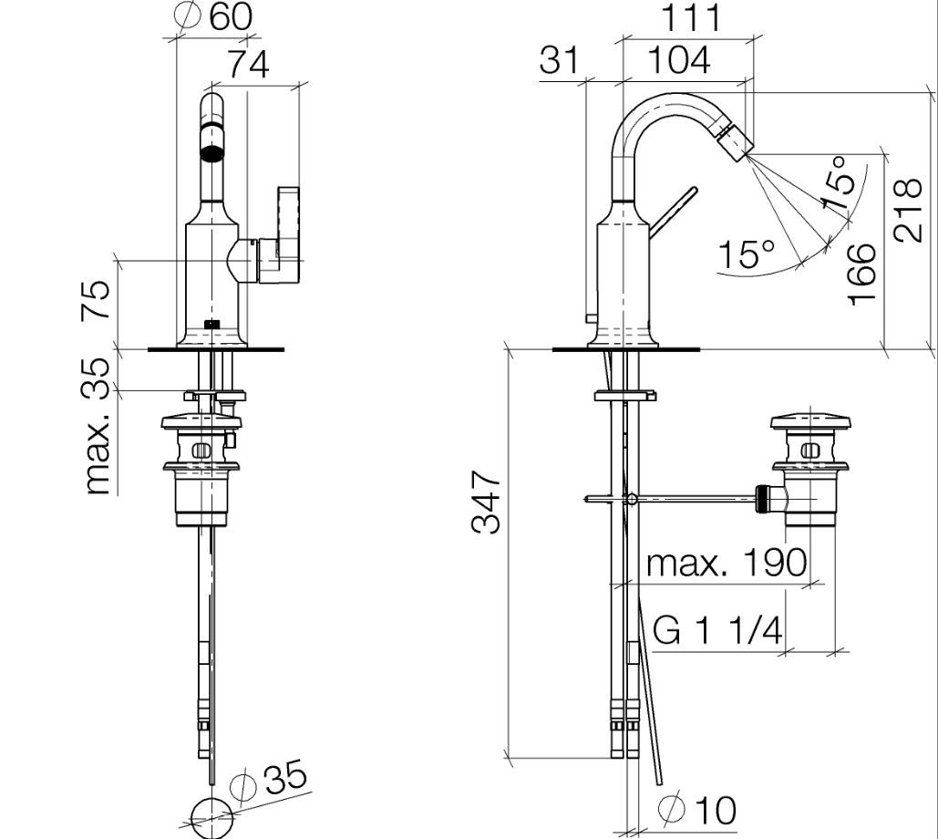 Dornbracht Vaia смеситель для биде 33600809 схема 1