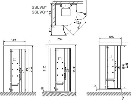 Душевая кабина с сауной Hoesch Senseease 100х100 см 1/4 ФОТО