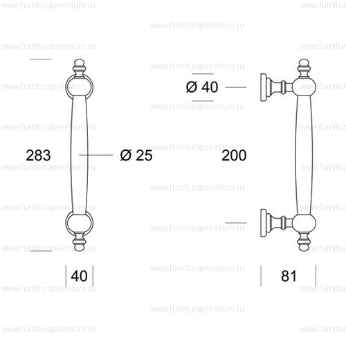 Ручка-скоба Salice Paolo Timeless Cipriani 2815. Длина 283 мм.