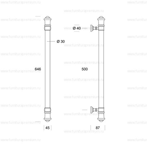 Ручка-скоба Salice Paolo Tudor 2601. Длина 646 мм.