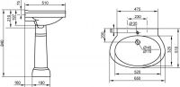 Раковина с пьедесталом Cezares Primo CZR-399-T 65х51 схема 2