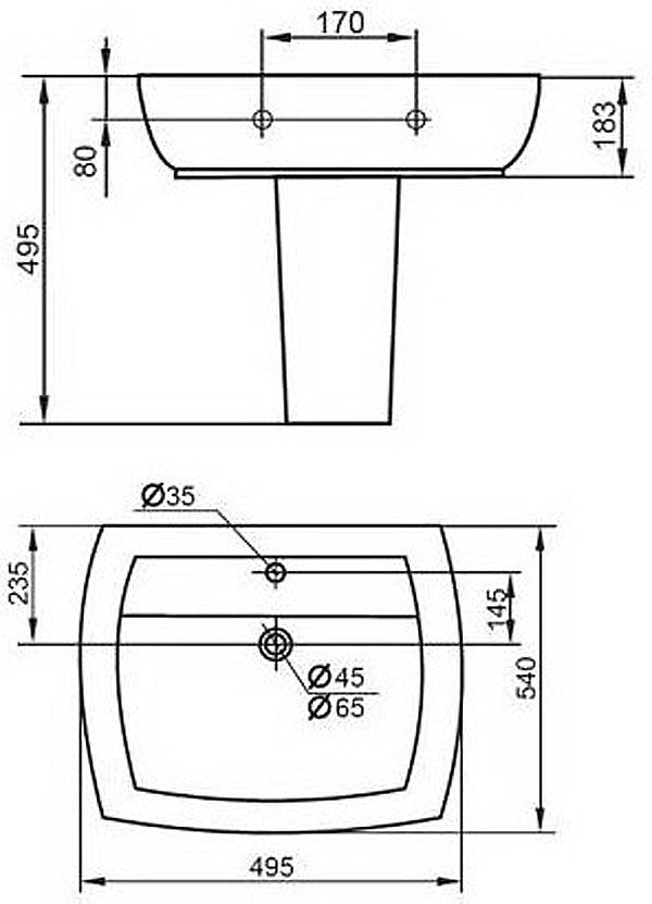 Раковина с полупьедесталом Cezares Flamingo 49,5х54 схема 1