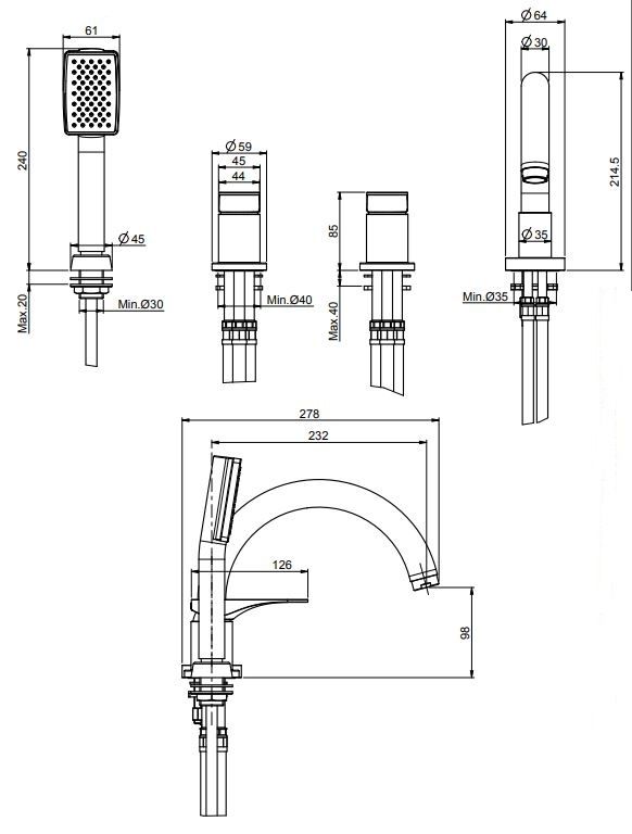 Смеситель для ванны и душа Fima carlo frattini Quad F3734 ФОТО