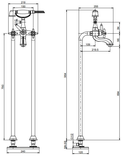 Смеситель для ванны и душа Fima carlo frattini Olivia F5004/4 схема 1