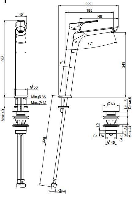 Fima carlo frattini Serie 4 смеситель для раковины F3761/H схема 1