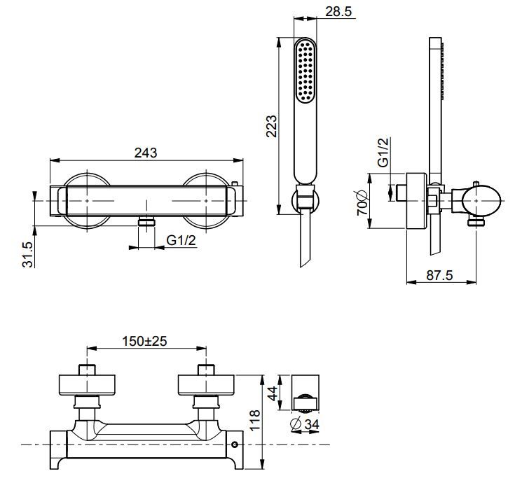 Смеситель для ванны и душа Fima carlo frattini Fimatherm F4225 схема 1