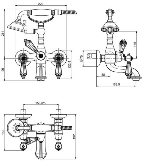 Смеситель для ванны и душа Fima carlo frattini Herend chic F5404C схема 1