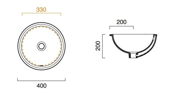 Раковина Catalano Canova Royal встраиваемая 1SO4000 40х40 схема 1