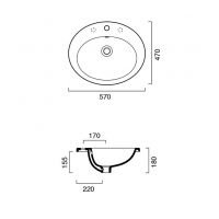 Раковина Catalano Canova Royal встраиваемая 1INZE00 57х47 схема 1