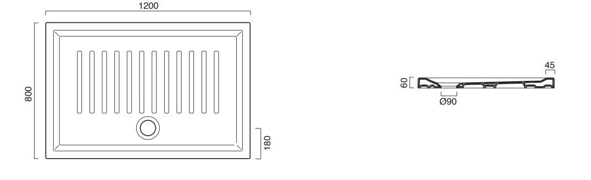 Поддон для душа Catalano 180120H600 120х80 схема 1
