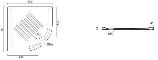 Полукруглый душевой поддон Catalano 19090AH600 90х90 ФОТО