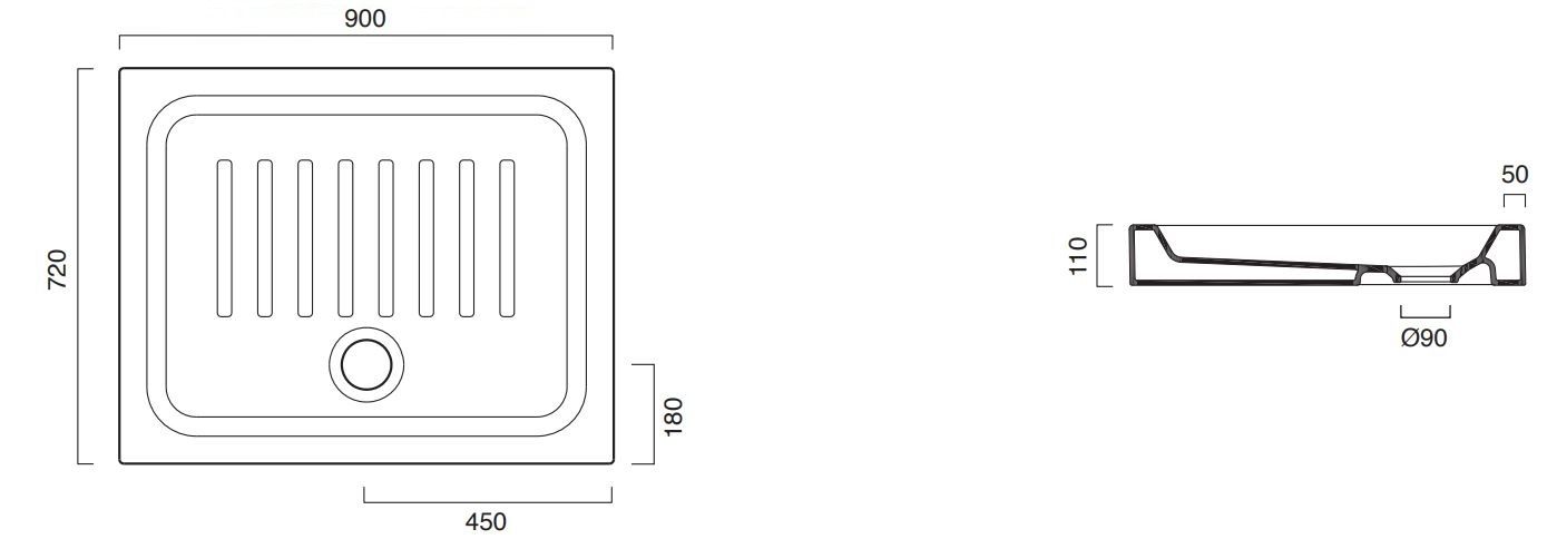 Душевой поддон Catalano 17290N00 90х72 схема 1