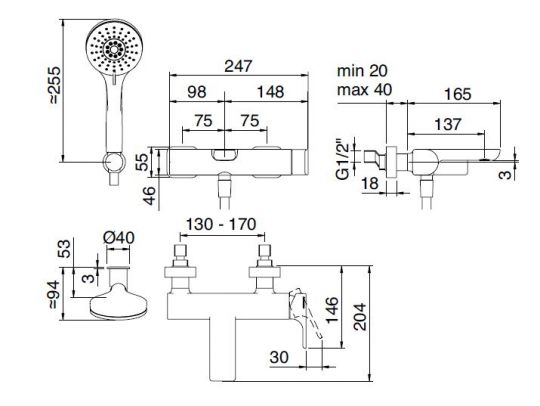 Смеситель для ванны и душа Treemme Hask 6A00 ФОТО