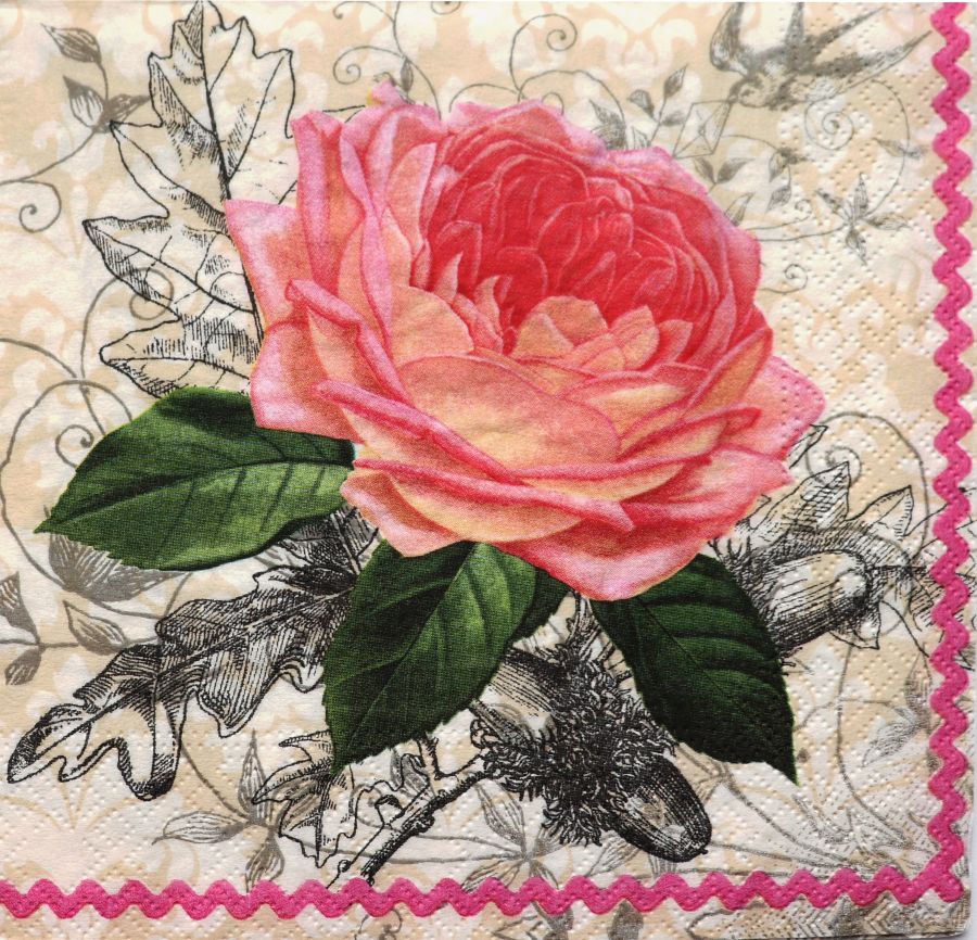 Салфетка бумажная 30*30 Чайная роза