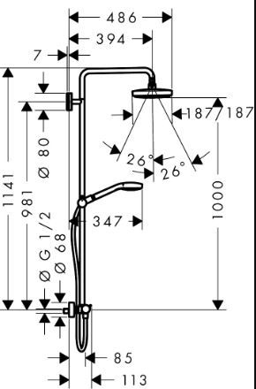 Душевая система Hansgrohe Croma Select E Showerpipe 180 2jet 27256400 ФОТО