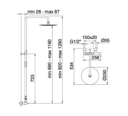 Душевая стойка Treemme X-CHANGE mono с тропическим душем 5860 схема 1