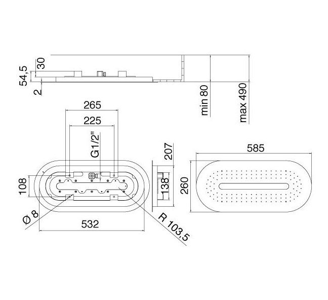 Тропический душ Treemme Light 6564 58x26 с ливнем и LED ФОТО