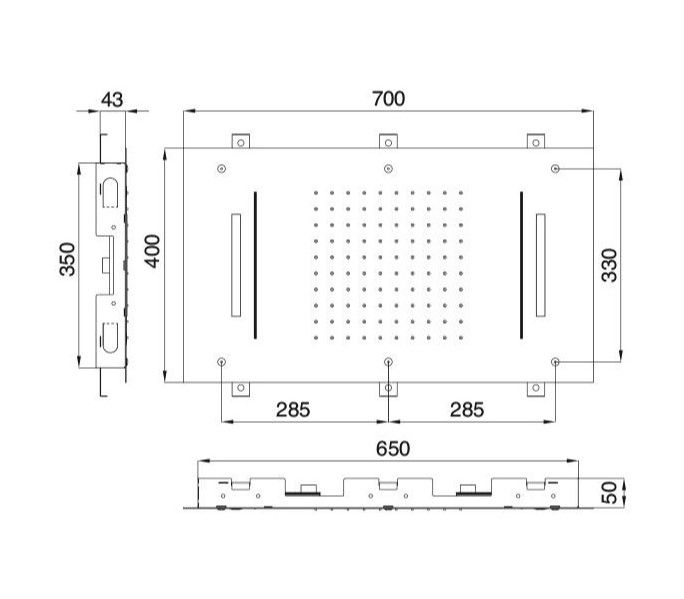 Тропический душ Treemme Showers RTBR310 70x40 с подсветкой и форсункой для каскадного душа схема 1