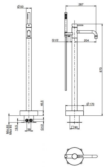 Смеситель для ванны и душа Fima carlo frattini Spillo Tech F3034/6G схема 1