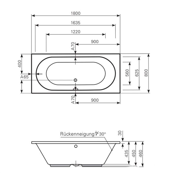 Ванна Mauersberger 1018001101 Ausana 180x80 схема 1