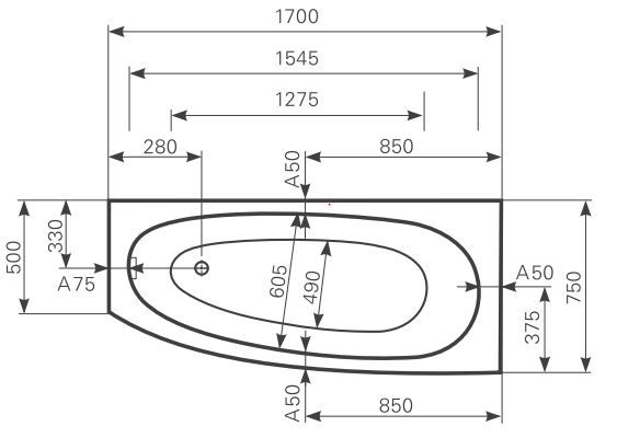 Ванна Mauersberger 1417000101 Bombax 170x75 схема 1