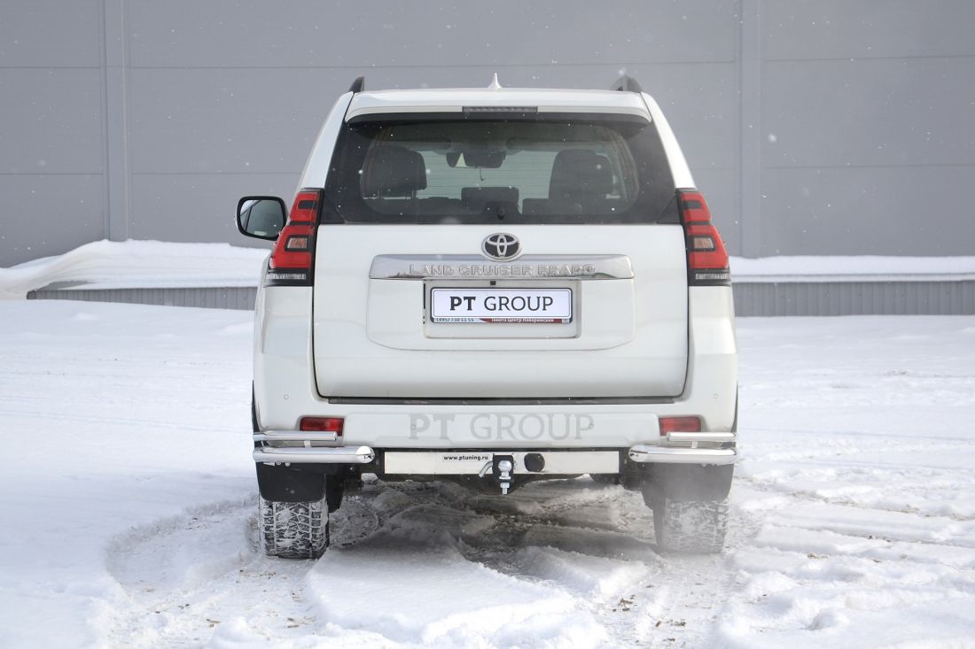 Защита заднего бампера двойная угловая Ø63/38мм (НПС) Toyota LAND CRUISER PRADO 150 с 2017