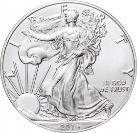 США. 1 доллар 2016. Шагающая свобода. Серебро 999 Унция ( 31,1 гр.).