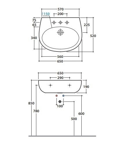 Раковина Globo Grace GR065 65 х 52 схема 1