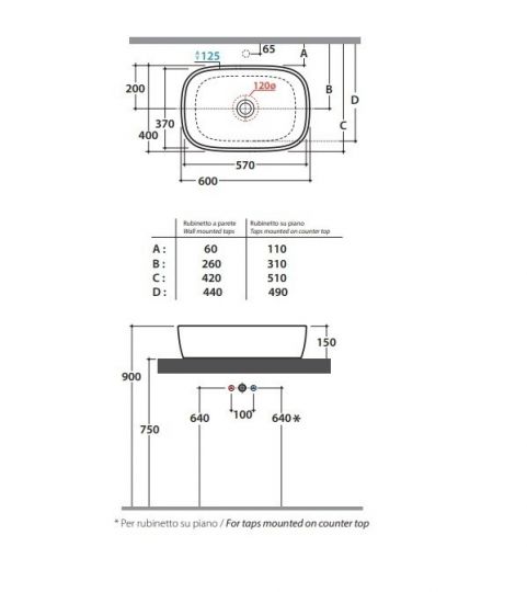 Раковина Globo Genesis GE045 60 х 40 схема 2