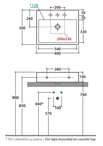 Раковина Globo Stone SCQ61 60 х 50 схема 1