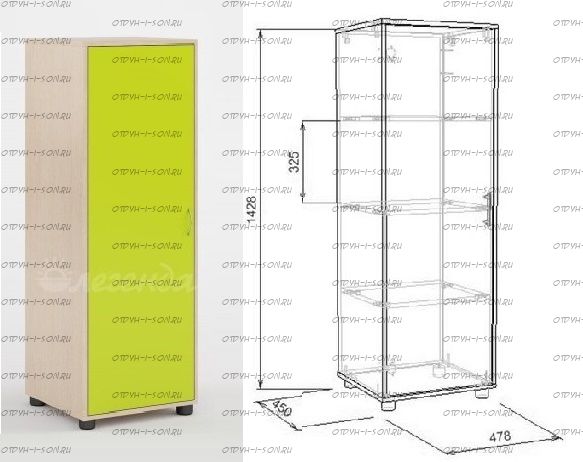Шкаф-пенал Легенда Л-03 (48х45х143), более 5 сочетаний цветов