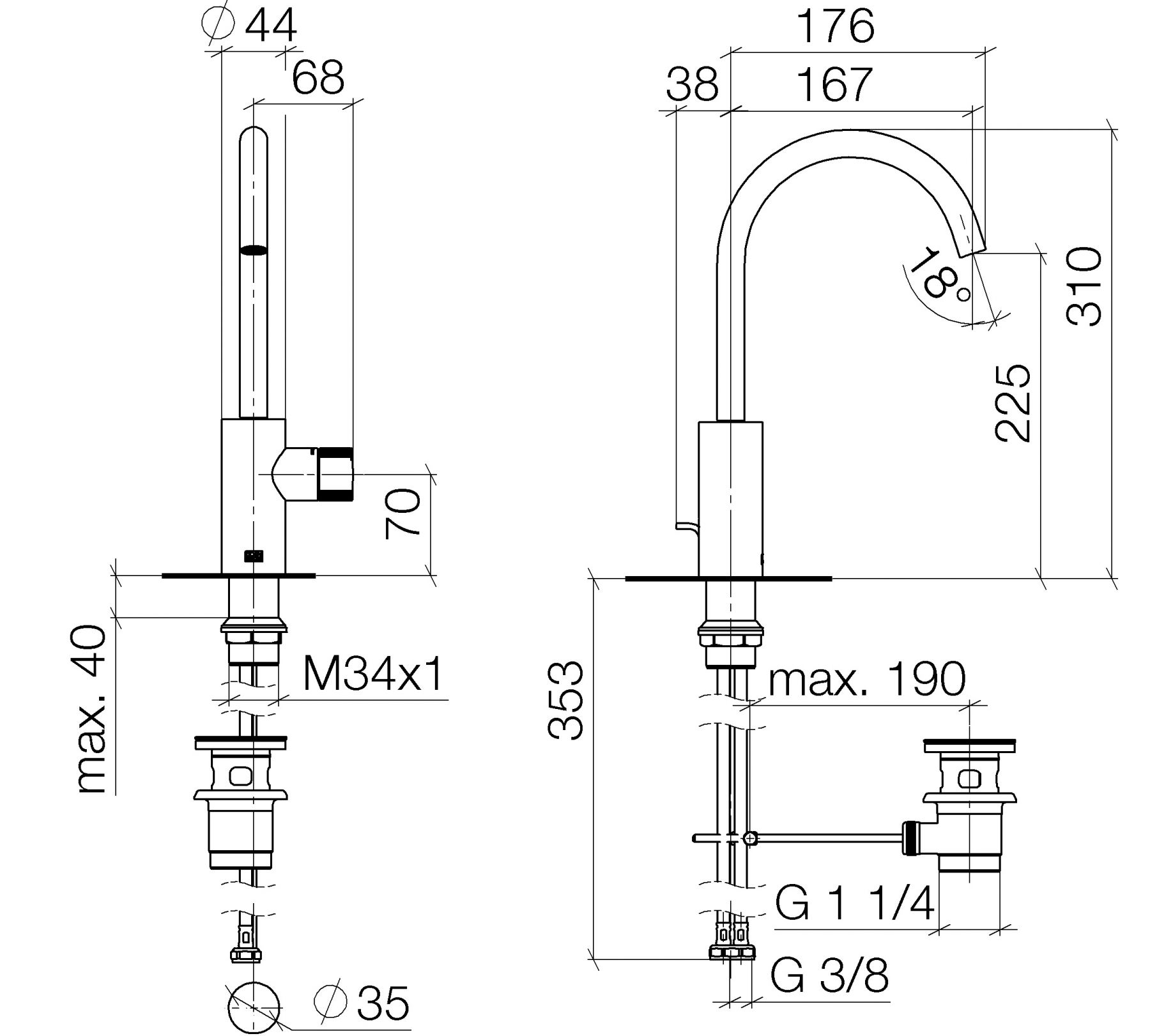 Dornbracht Meta смеситель для раковины 33500665 схема 1