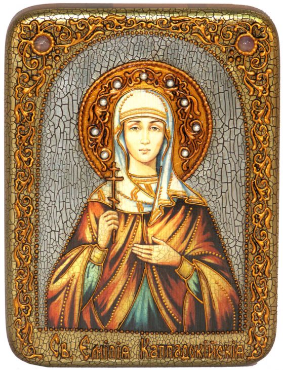 Инкрустированная настольная икона Святая Емилия Кесарийская (Каппадокийская) (15*20 см, Россия) на мореном дубе, в подарочной коробке