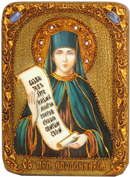 Инкрустированная настольная икона Святая преподобная Аполлинария Египетская (15*20 см, Россия) на мореном дубе, в подарочной коробке
