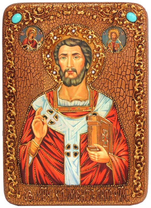 Инкрустированная подарочная икона Священномученик Климент, папа Римский (21*29 см, Россия) на натуральном мореном дубе в подарочной коробке Инкрустированная подарочная икона Священномученик Климент, папа Римский (21*29 см, Россия) на натуральном мореном дубе в подарочной коробке