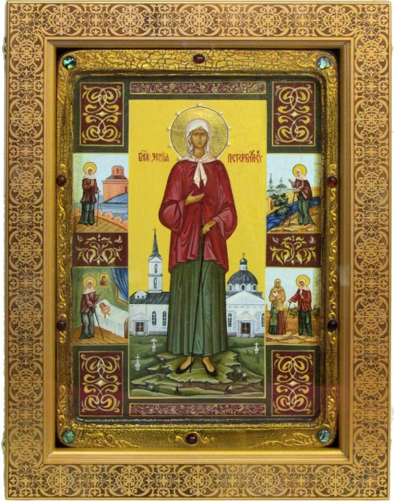 Инкрустированная живописная икона Святая Блаженная Ксения Петербургская (29*42 см, Россия) на натуральном кипарисе в подарочной коробке