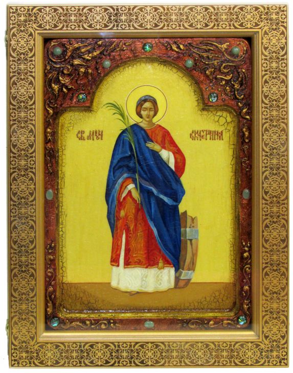 Инкрустированная живописная икона Святая великомученица Екатерина (29*42 см, Россия) на натуральном кипарисе в подарочной коробке Инкрустированная живописная икона Святая великомученица Екатерина (29*42 см, Россия) на натуральном кипарисе в подарочной коробке
