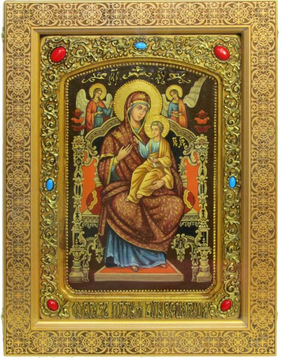 Инкрустированная живописная икона Образ Божией Матери «Всецарица (Пантанасса)» (29*42 см, Россия) на натуральном кипарисе в подарочной коробке