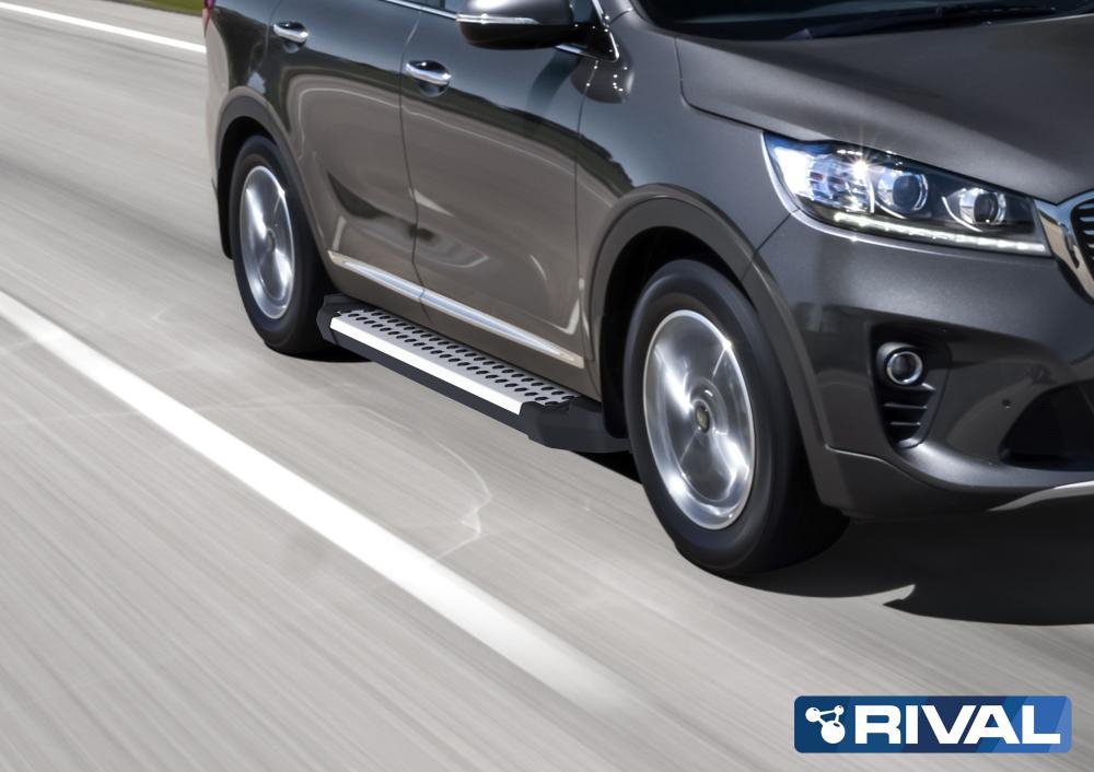 Порог-площадка "Bmw-Style" D180AL + комплект крепежа, RIVAL, Kia Sorento Prime 2018-