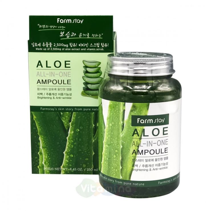 FarmStay Многофункциональная ампульная сыворотка с экстрактом алоэ Aloe All In One Ampoule, 250 мл