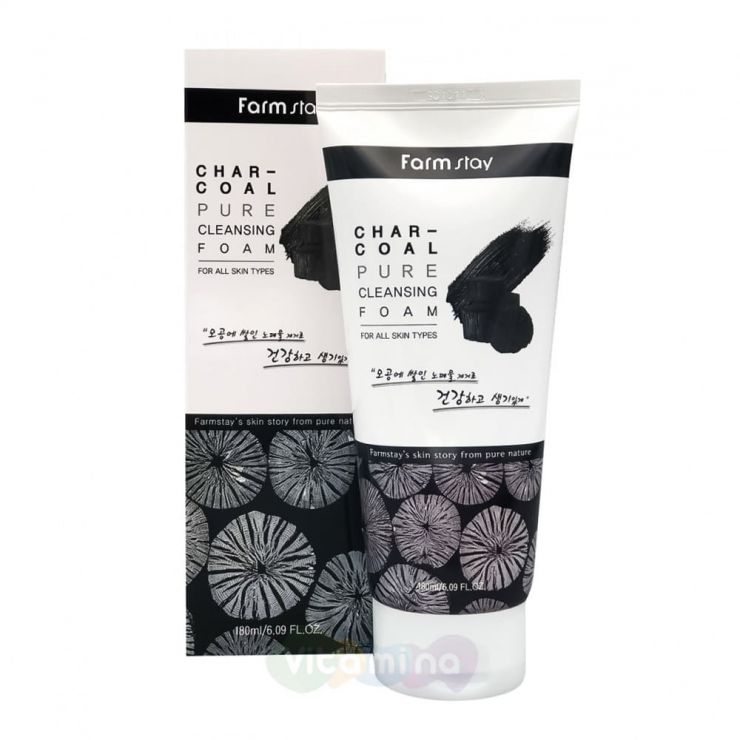 FarmStay Пенка для умывания и глубокой очистки пор с углем Charcoal Pure Cleansing Foam, 180 мл