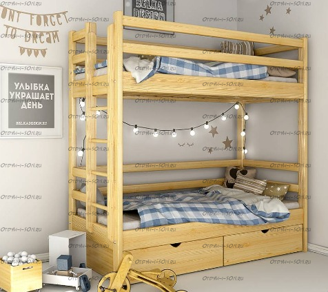 Кровать двухъярусная Классика с ящиками, высокая