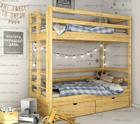 Кровать двухъярусная Классика с ящиками, высокая