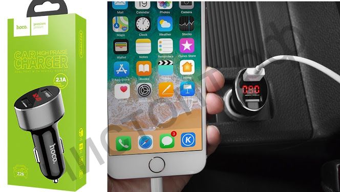АЗУ HOCO Z26 High Praise с 2 USB выходами 2400mA, пластик, дисплей, белый